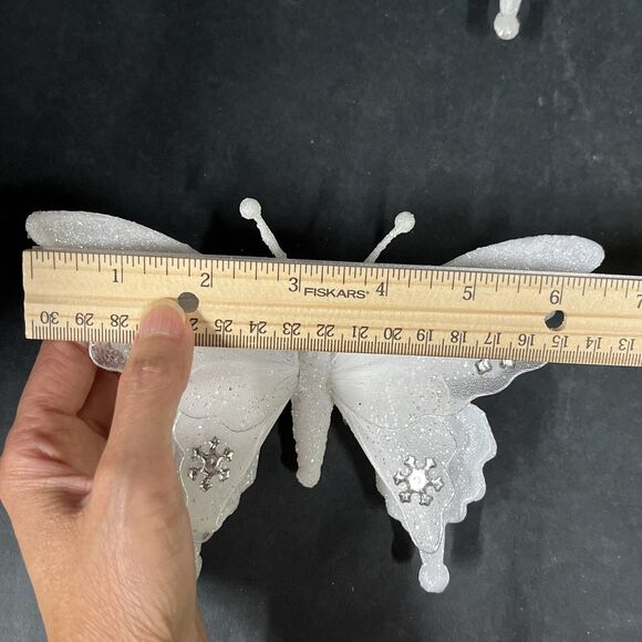 12 Silver/Blue Glittered Christmas Ornaments:Butterflies Dragonfly Bird Flowers - Picture 4 of 16